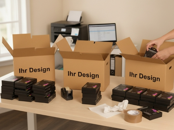 Karton bedrucken auf Tisch nebeneinander